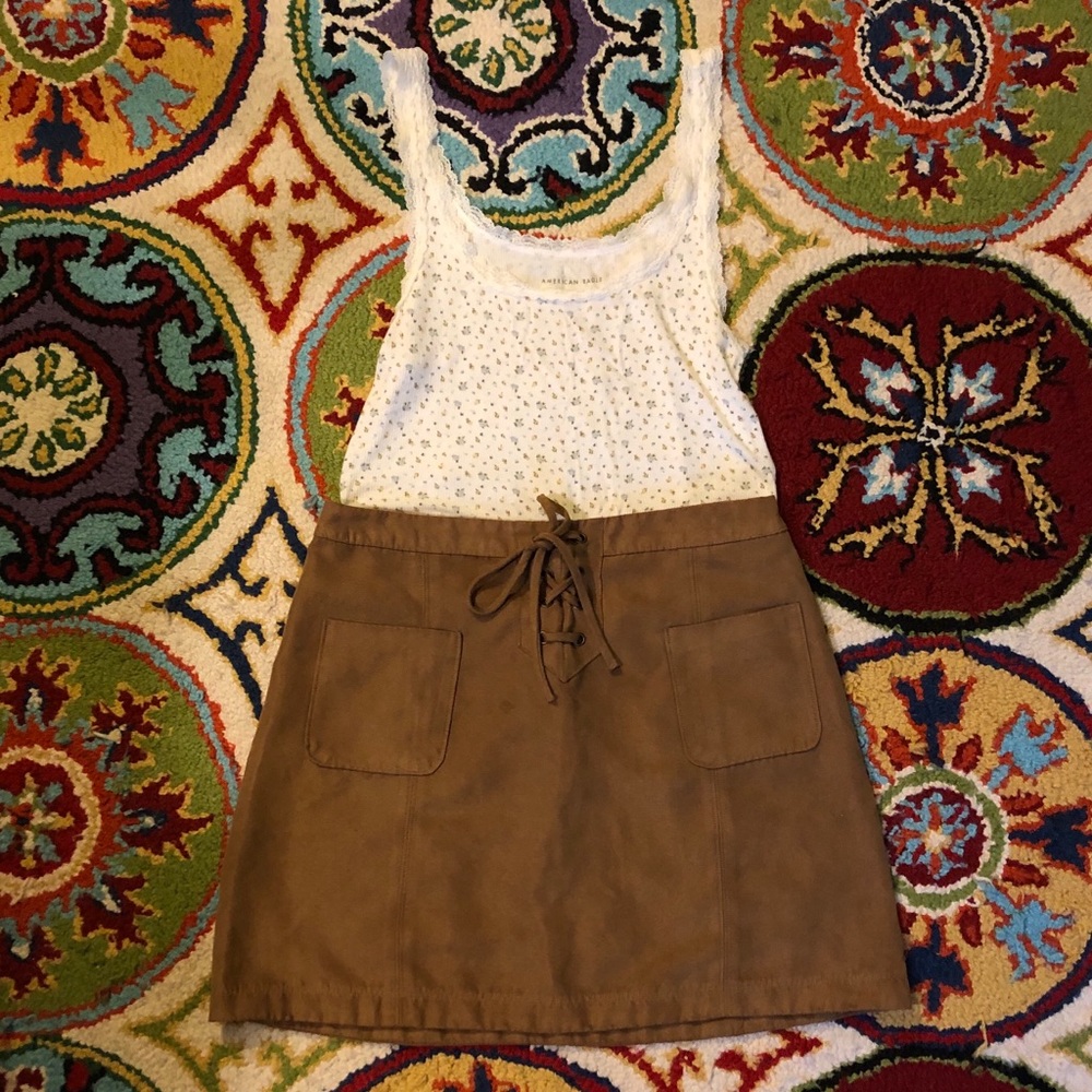 Tan Suede High Waisted Skirt from Hollister